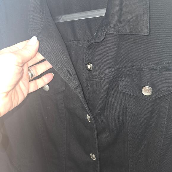 Vintage 90s DKNY Jeans Mini Black Denim Dress Trucker Style Cotton Size 10 - Picture 6 of 8